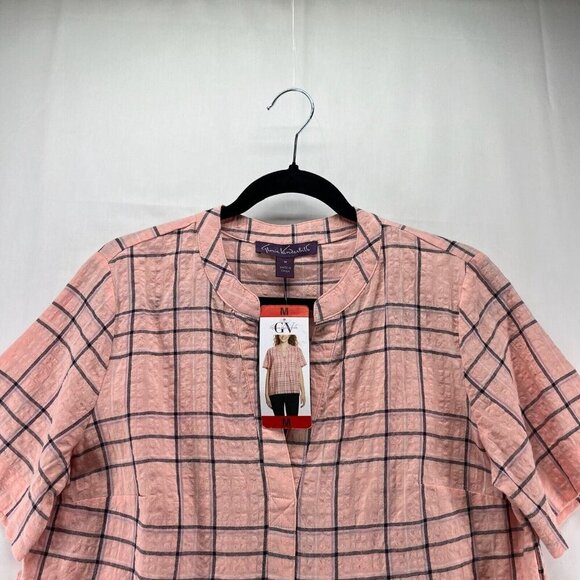 Gloria Vanderbilt Blouse Size M Seersucker Plaid Popover Short Sleeve Pink - Picture 3 of 11